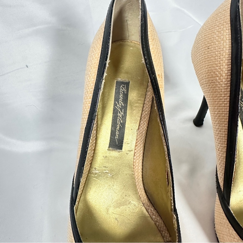Beverly Feldman Raffia Peep Toe Heels Flower Rosette Coastal Grandma Size 9 - Picture 8 of 16
